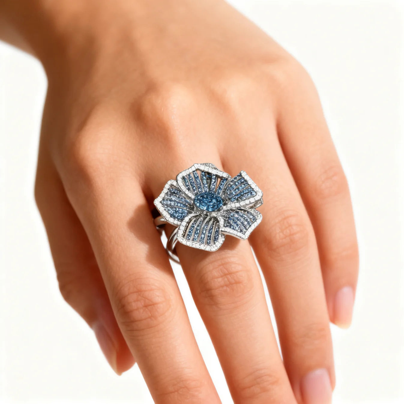 Sapphire Flower Cutout Statement Ring