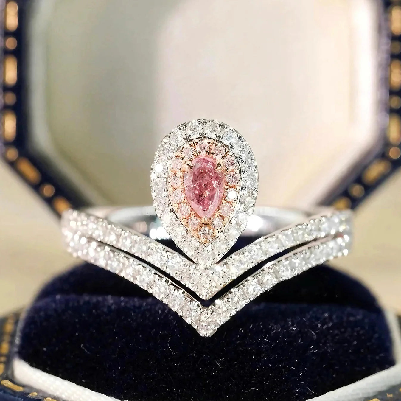 Tear Drop Double Halo Ring