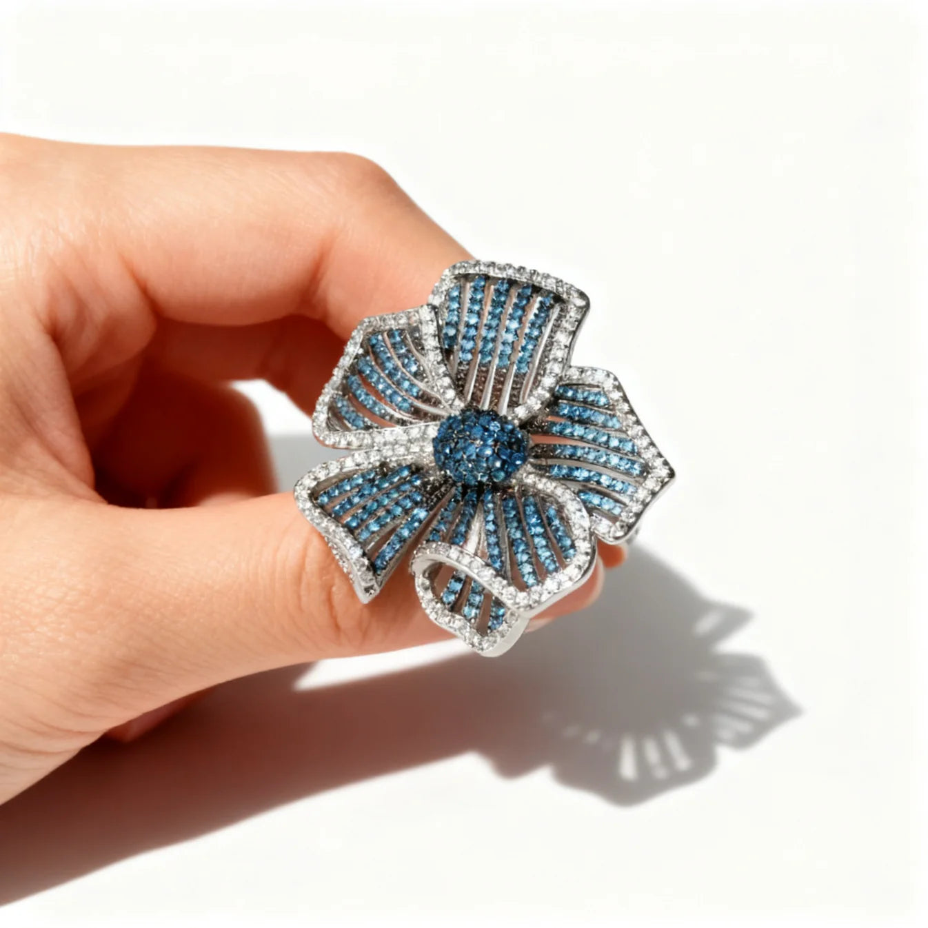 Sapphire Flower Cutout Statement Ring