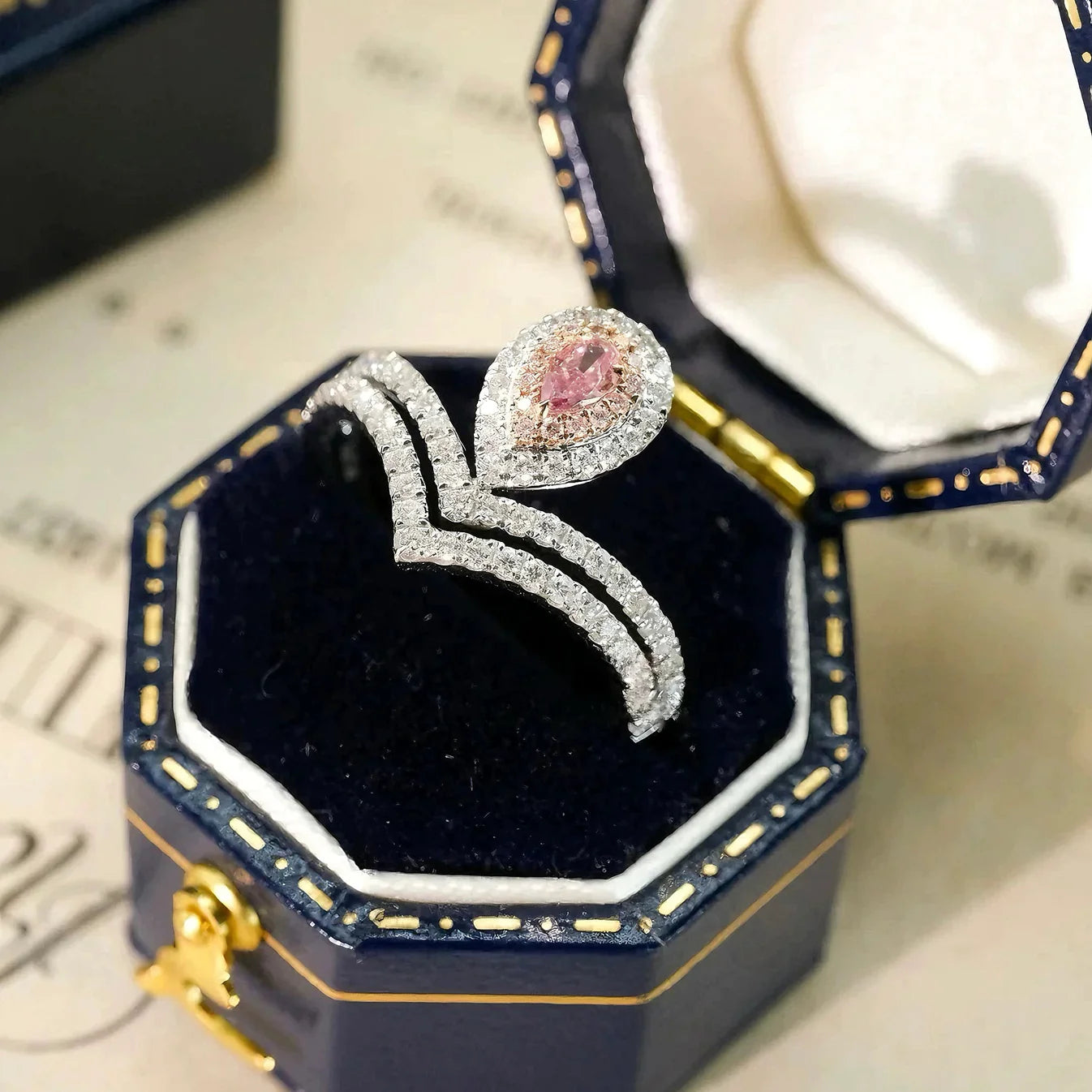 Tear Drop Double Halo Ring