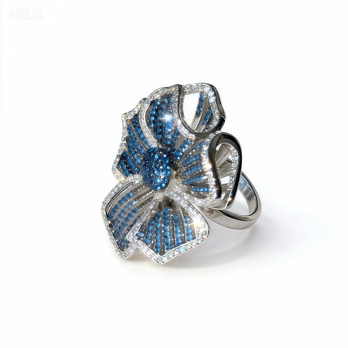 Sapphire Flower Cutout Statement Ring